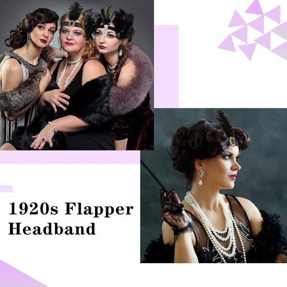 24 Pcs 1920s Flapper Headband Black Feather Costume Accessory for Women main image 6